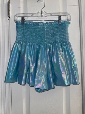 Queen of Sparkles Iridescent Sky Blue Smocked Shorts